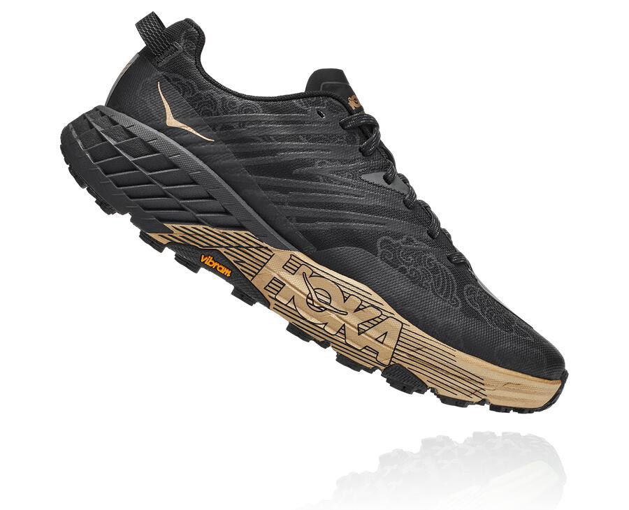 Trail Shoes Womens - Hoka One One Speedgoat 4 CNY - Black/Gold - HKFLINO-68